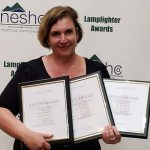 Bernadette Robin Accepting Award at Annual Lamplighter Awards